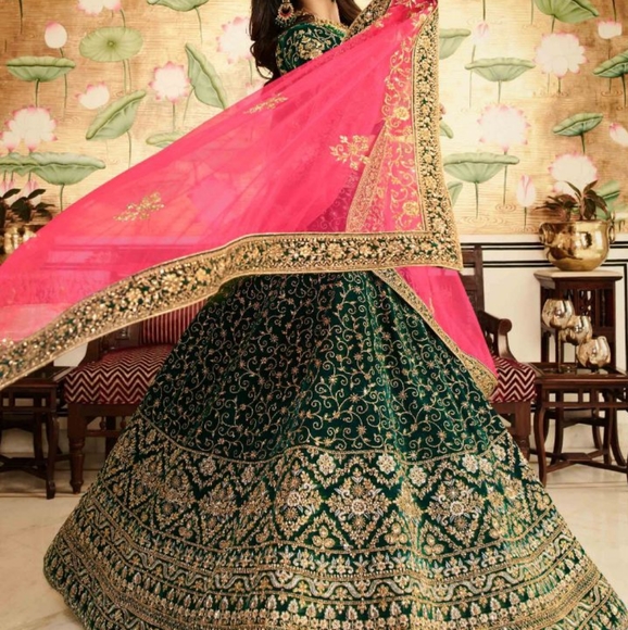 Green silk designer  Lehenga - Picture 1 of 4